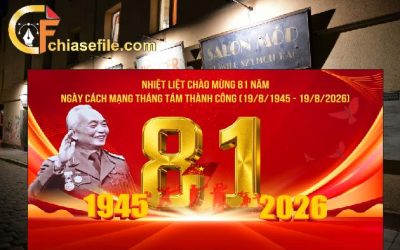 Tải miễn phí mẫu banner 81 năm cách mạng tháng tám (1945 - 2026) định dạng Corel siêu nét. Thiết kế số 81 vàng đồng 3D rực rỡ, vector chuẩn in ấn.