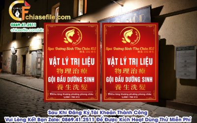 Tải miễn phí file thiết kế mẫu biển đứng spa dưỡng sinh, gội đầu đông y. Định dạng vector siêu nét, chữ vàng nền đỏ, phù hợp làm biển hộp đèn 2 mặt.