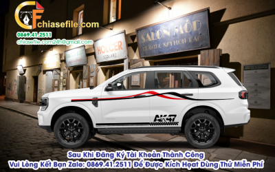 Tải miễn phí file vector mẫu tem dán xe ford everest phong cách AK47. Thiết kế tem sườn thể thao, đường lượn sóng tinh tế, chuẩn bế máy cắt decal ô tô.